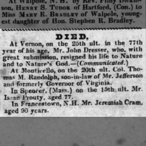 Isaac Prouty death