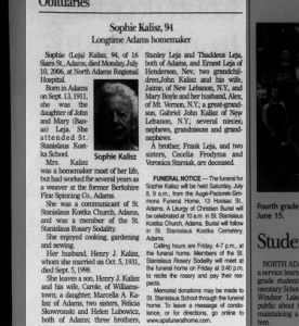 Obituary for Sophie Kalisz