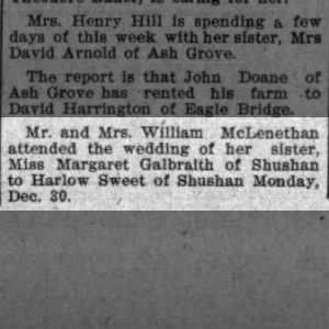 Marriage of Margaret Galbraith and Harlow Sweet