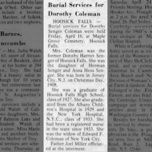 Burial Services for Dorothy Coleman