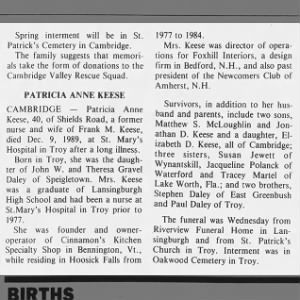 Keese Patricia (Daley) Obit

